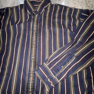 VTG 90s Alexander Martin Vertical Stripe Button Down Shirt Navy Men's Sz XL